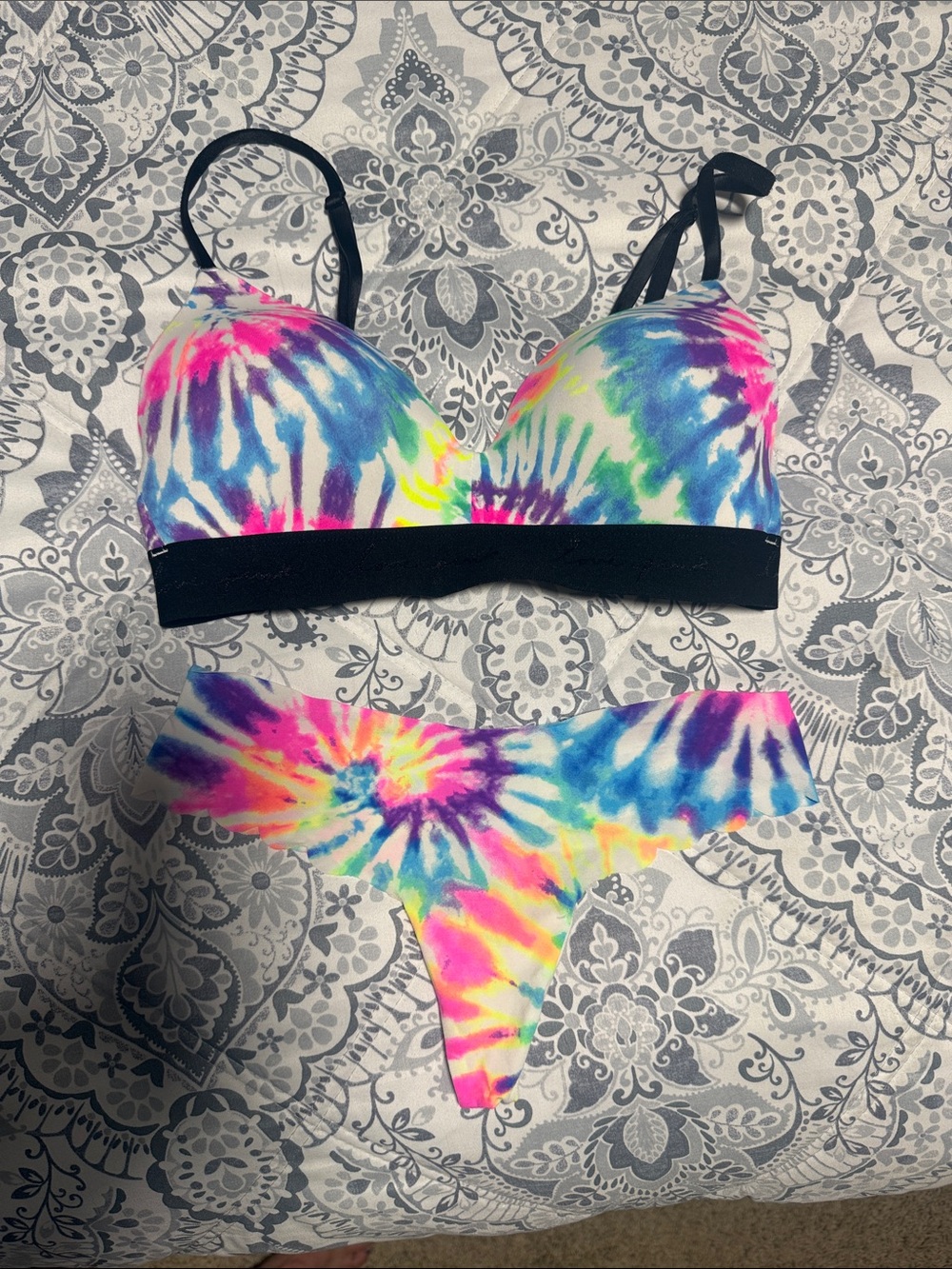 PINK Victoria's Secret Tie-Dye Pink and Blue Bra and Thong set